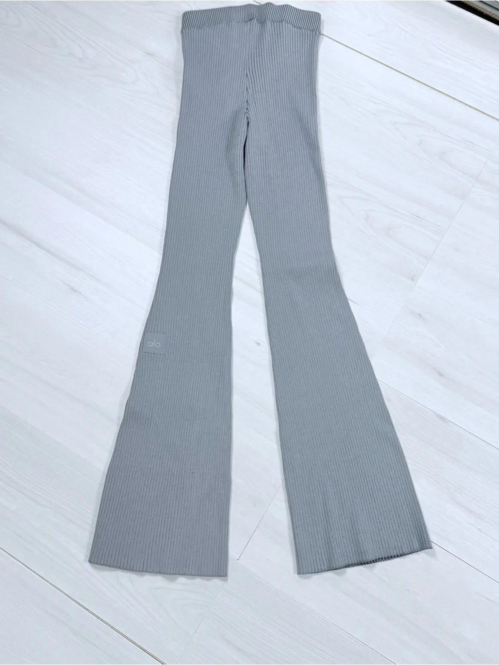 ALO Yoga Ribbed Flare Knit Pants in Slate Gray